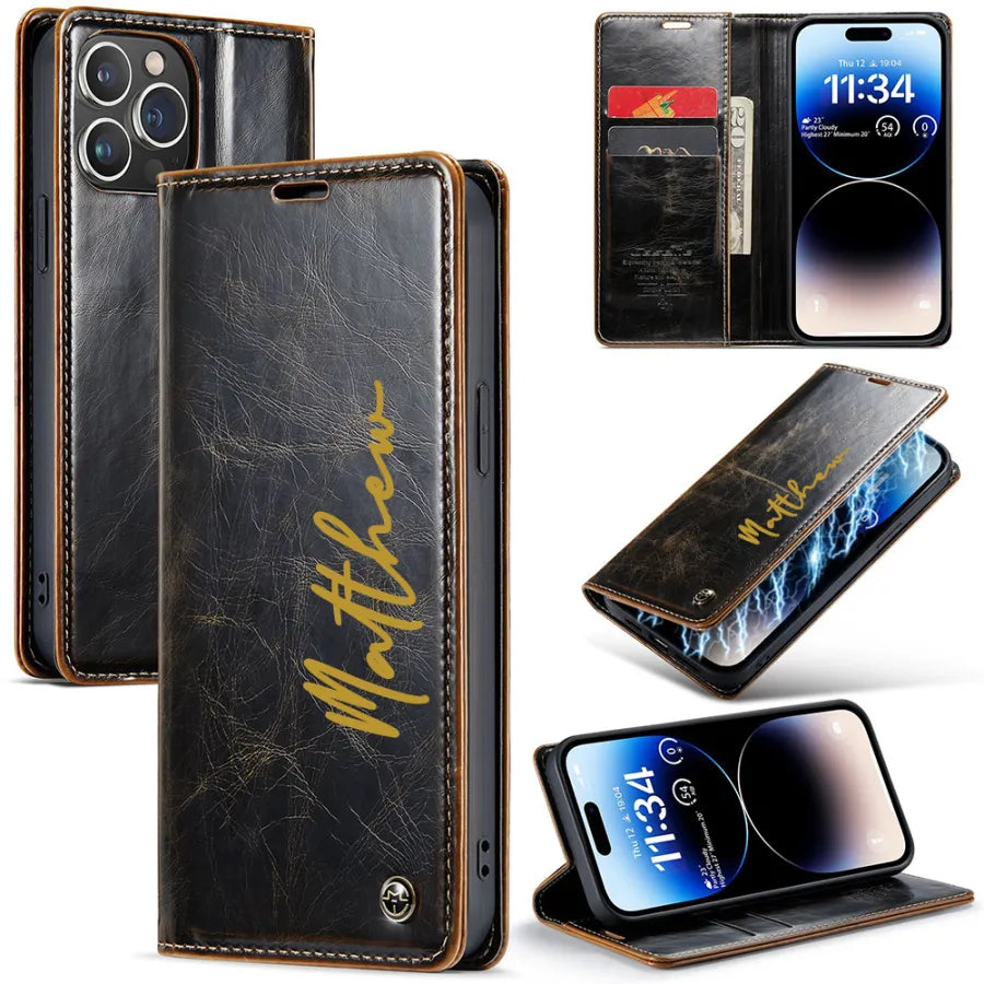 Personalized Leather Phone Case With Letters – Canvasgiftco