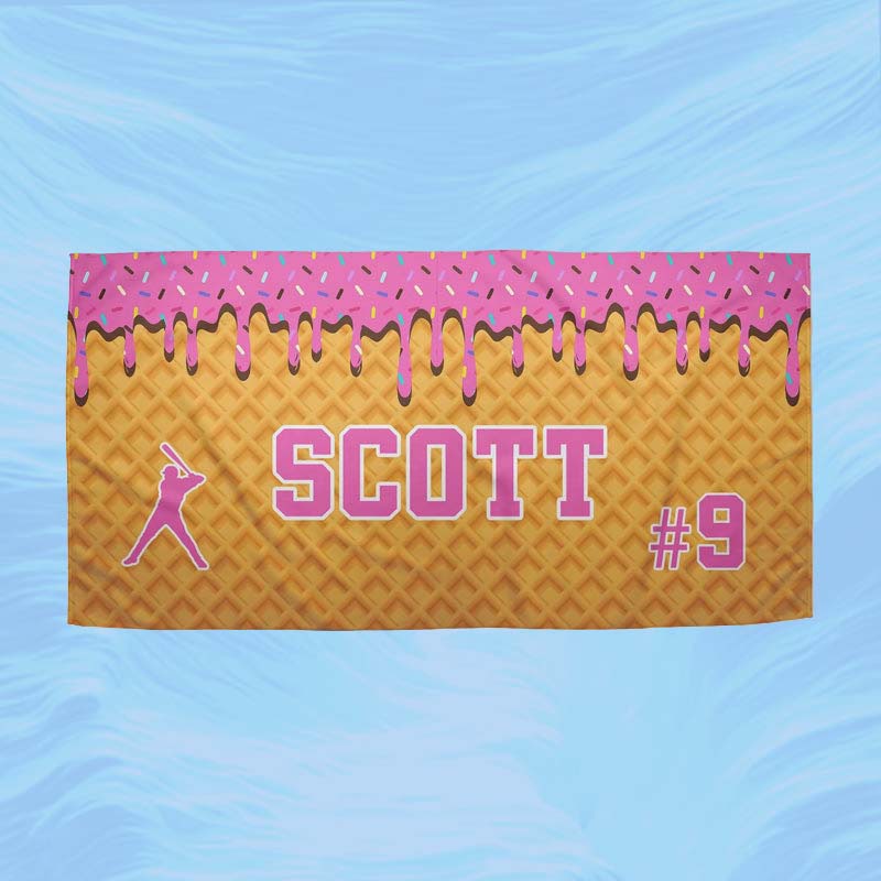 Personalized Ice Cream Drip Baseball Beach Towel