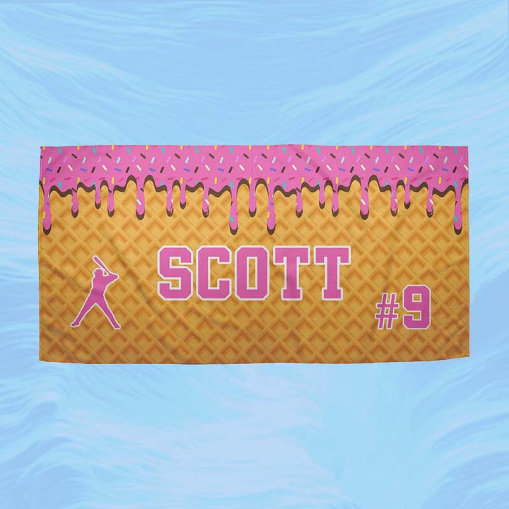 Personalized Ice Cream Drip Baseball Beach Towel