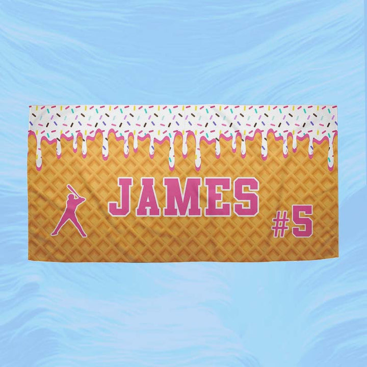 Personalized Ice Cream Drip Baseball Beach Towel