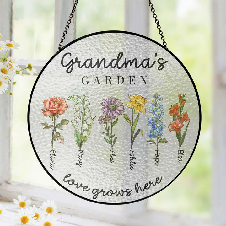Custom Family Birth Flowers Glass Suncatcher