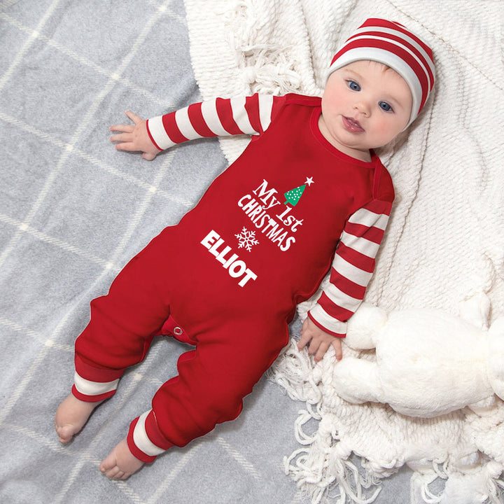 2024 Personalisiertes Baby-Set mit 1. Weihnachtsstrampler und Mütze