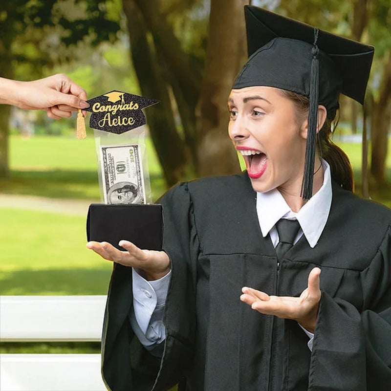 Personalized Glitter Graduation Cap Pull Out Money Gift Box Money Holder