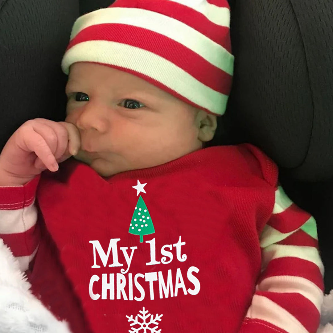 2024 Personalisiertes Baby-Set mit 1. Weihnachtsstrampler und Mütze