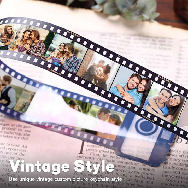 Personalisierter Schlüsselanhänger mit Filmalbum „Memory Time“ – inklusive Kamera-Geschenkbox