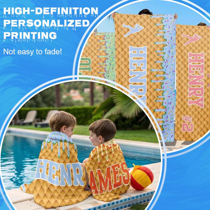 Personalized Ice Cream Drip Baseball Beach Towel