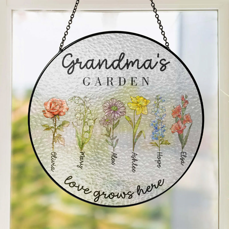 Custom Family Birth Flowers Glass Suncatcher