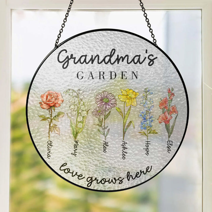Custom Family Birth Flowers Glass Suncatcher