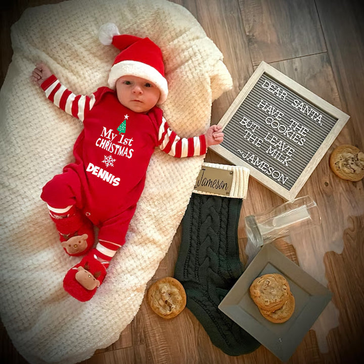 2024 Personalisiertes Baby-Set mit 1. Weihnachtsstrampler und Mütze