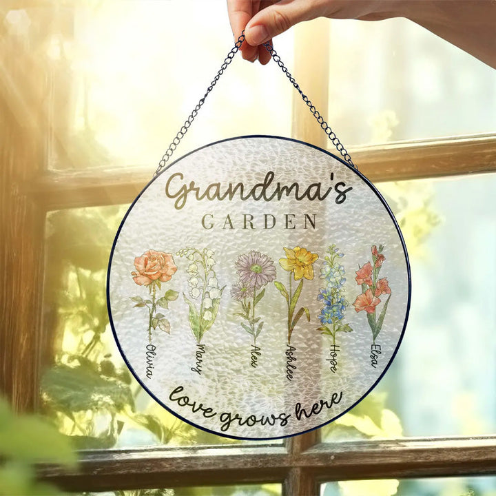 Custom Family Birth Flowers Glass Suncatcher