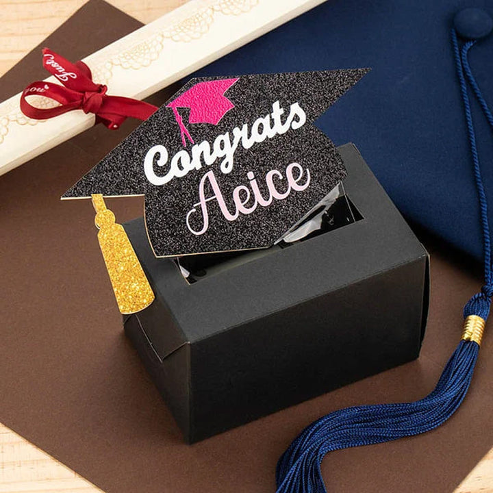 Personalized Glitter Graduation Cap Pull Out Money Gift Box Money Holder