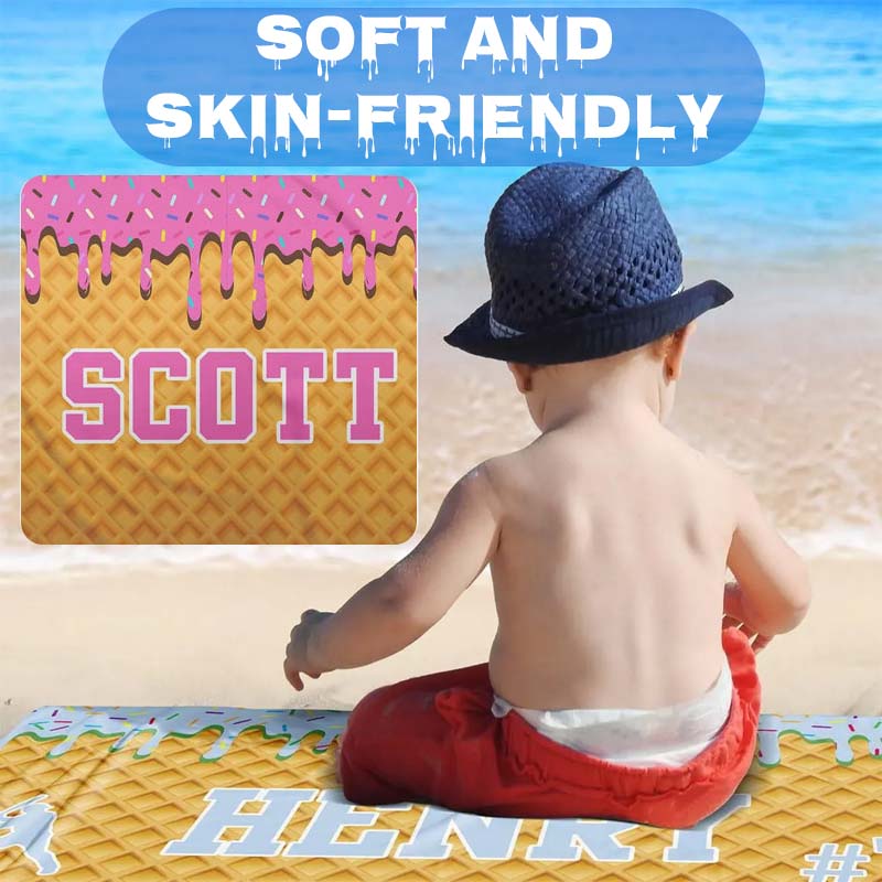 Personalized Ice Cream Drip Baseball Beach Towel
