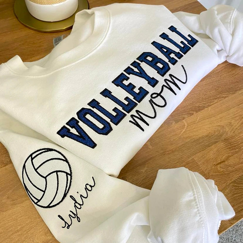 Personalized Glitter Embroidered Volleyball Mom Sweatshirt