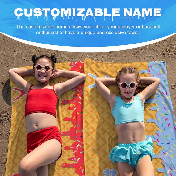 Personalized Ice Cream Drip Baseball Beach Towel