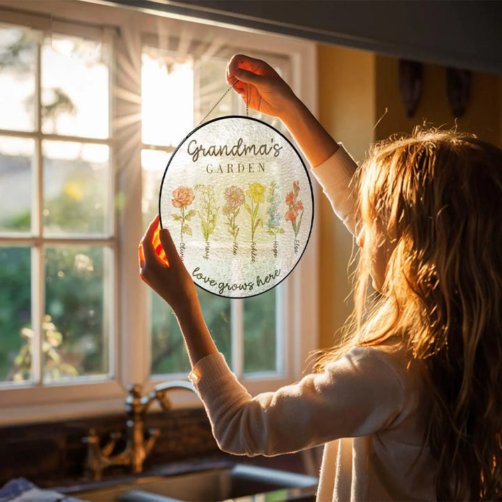 Custom Family Birth Flowers Glass Suncatcher