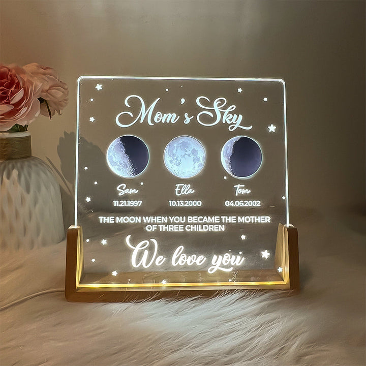 Personalized Real Moon Phase LED Light Painting-Mom's Sky