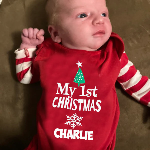 2024 Personalisiertes Baby-Set mit 1. Weihnachtsstrampler und Mütze