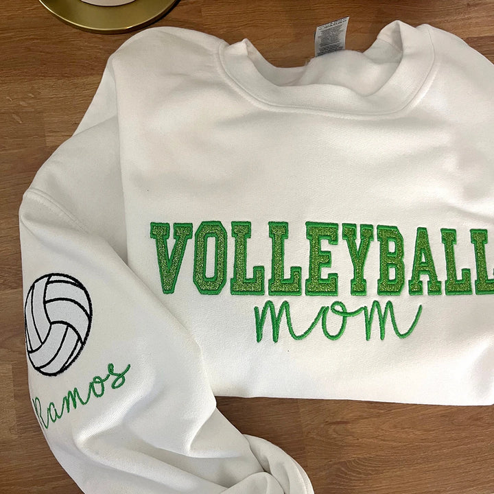 Personalized Glitter Embroidered Volleyball Mom Sweatshirt