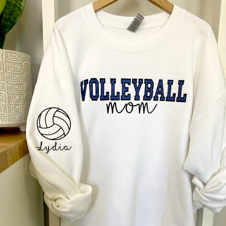 Personalized Glitter Embroidered Volleyball Mom Sweatshirt