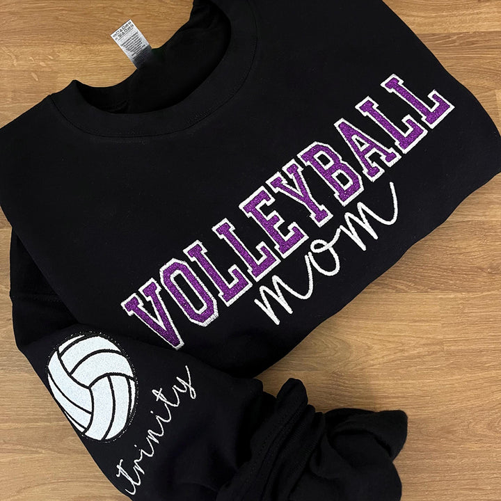Personalized Glitter Embroidered Volleyball Mom Sweatshirt