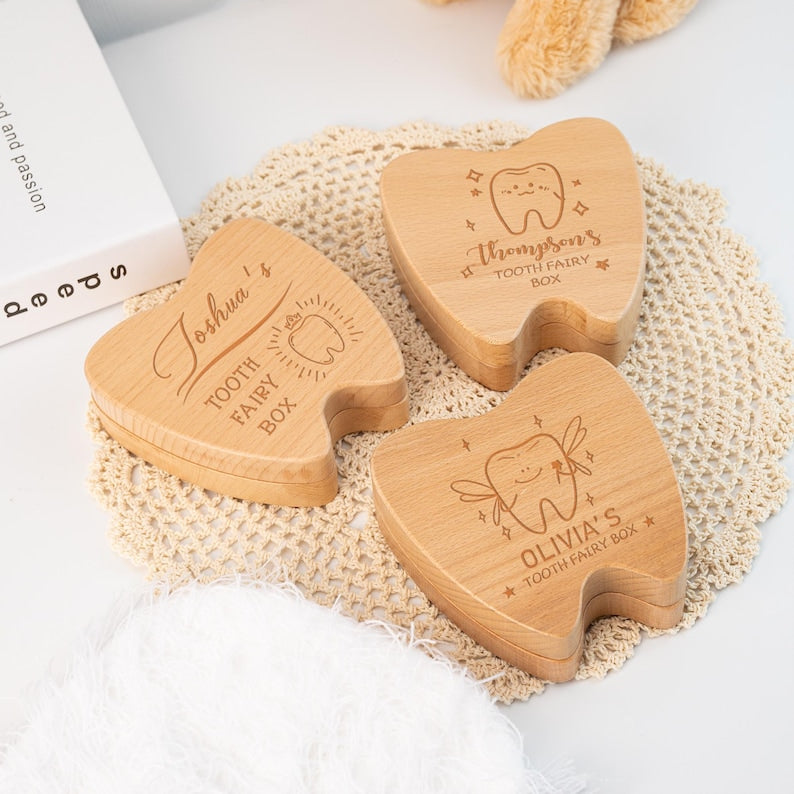 Personalisierte Zahnfee-Box aus Holz – Schnitzen Sie den Namen des Kindes ein