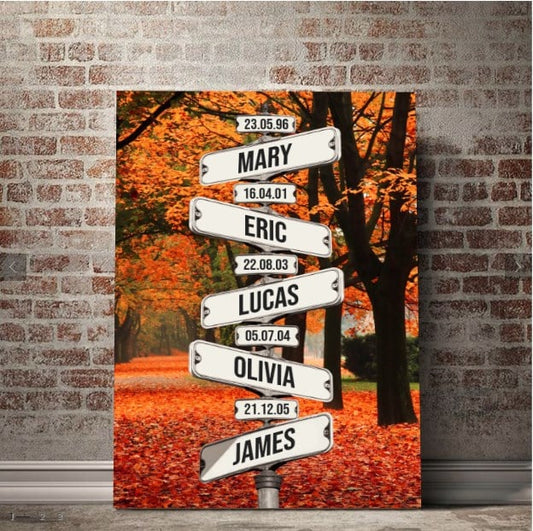 Personalized Canvas Wall Art "Date of birth of children" Autumn